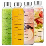 Glass Water Bottles with Lids 14oz, Set of 4