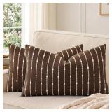 Set of Striped Pillow Covers 12x20, Brown