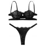 Lilosy Lace Sheer Lingerie Set 2pc Black M