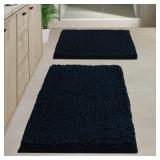 Bathroom Rugs 2pc Chenille, Non-Slip (Black)