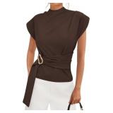 XL BROWN PRETTYGARDEN Women Blouses Summer Casual