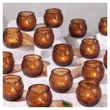 Amber Tea Light Holders, Round Glass