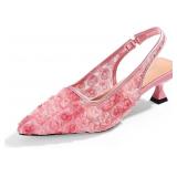 Elegant Lace Kitten Heels - Slingback Shoes, size