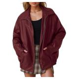 APRROOT Large Burgundy Leather Jacket Women Bomber