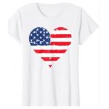 S White American Flag Heart 4th of July tshirt