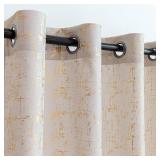 Taisier Gold Foil Linen Curtains 45" Beige