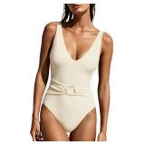 SUUKSESS Women Retro One-Piece Swimsuit V-Neck