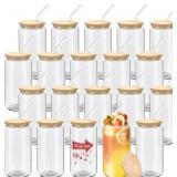 WHEATHUSK 20 Pack Glass Cups with Lids, 16oz