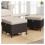 2ct Patio Wicker Ottomans