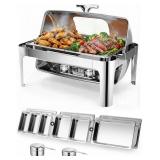 13QT Roll Top Chafing Dishes Set with Window