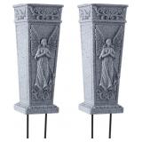 Cemetery Flowers Vase with Spike, 2Pcs Grey