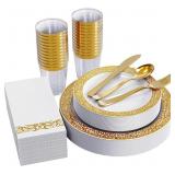 Wellife 175-Piece Gold Dinnerware Set