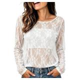WIHOLL Mesh Tops for Women Lace Shirts large