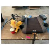 Tree stand, car seat, stuffed animals
