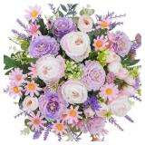 Purple Silk Fake Flowers Bouquet for Vase