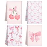 Macarrie 4 Pcs Pink Bow Kitchen Towels 18x26