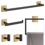 YACVCL 5-Piece Towel Bar Set, Black & Gold