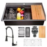 Matte Black 33x22 Single Bowl Sink w/ Faucet