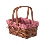 Damaged Wooden Picnic Basket with Gingham Lining