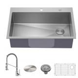 KRAUS Loften 33" Drop-In Sink, 18G, Faucet