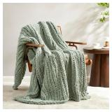 Chenille Chunky Knit Throw 50x60 Sage Green