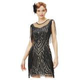 Sz L BABEYOND 1920s Gatsby Fringe Flapper Dress