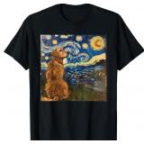 L GRAY Golden Retriever Dog Van Gogh Style T-Shirt