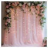 Tulle Curtain Backdrop with LED Lights, Pink