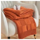 CozeCube Rust Orange Knit Throw Blanket 50x60