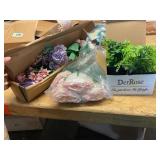 Pink tipped roses, greenery, misc
