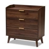 Baxton Studio Lena 3-Drawer Walnut Chest