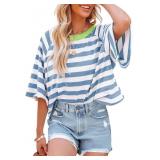 Dokotoo Women Striped Color Block Crewneck Tee Sz