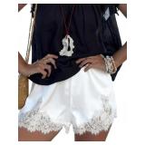 Bornpom M Satin Lace Shorts for Women, White