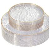 2boxes 60Pcs Clear Plastic Plates, Gold Rim