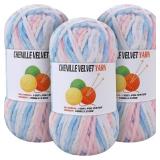 Velvet Chenille Chunky Yarn 3x100g (Colorful)