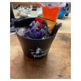 Purple feather mask, shot glasses, misc