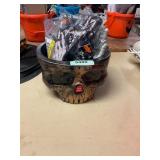 Skull candy bowl, skeleton hands, misc