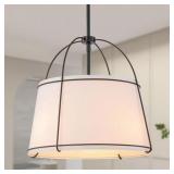 3 Lights Black Fabric Drum Pendant