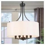 4-Light Black Drum Chandelier with Shade