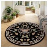 Unirea 4ft Round Black Insect Area Rug