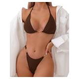 Sz M MakeMeChic Striped Thong Bikini Set