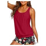 Yonique Women Blouson Tankini with Shorts Sz L