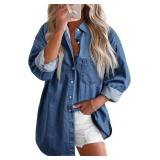 Astylish Women Denim Shirt Button-Down Blouse