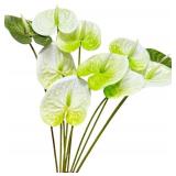10pcs White/Green Anthurium Flowers with Stems