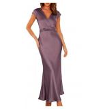 Phicia M Satin V Neck Wrap Maxi Dress for Women