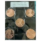 5ct 1oz .999 Pure Copper Walking Liberty Rounds