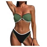 BLACK W/NEON YELLOW Bandeau Bikini Tie Swimsuit