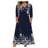Sz 2XL Zeagoo 3/4 Sleeve A-Line Midi Dress