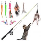 Retractable Cat Teaser Wand Toy with 8 Refills