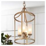 Gold Lantern Chandelier: 4-Light Drum Pendant
